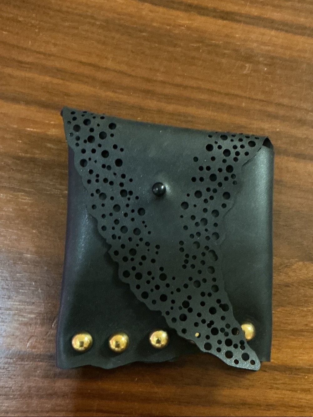 Artisan Made Black Vegan Leather Wallet with Gold Studs